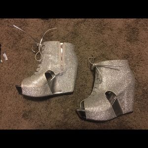 Glitter silver wedge heels